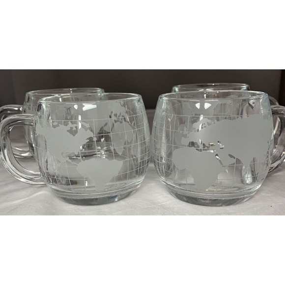 Nescafe Other - 4 Vintage 1970s Nestle Nescafe World Globe Map Etched Clear Glass Coffee Mugs